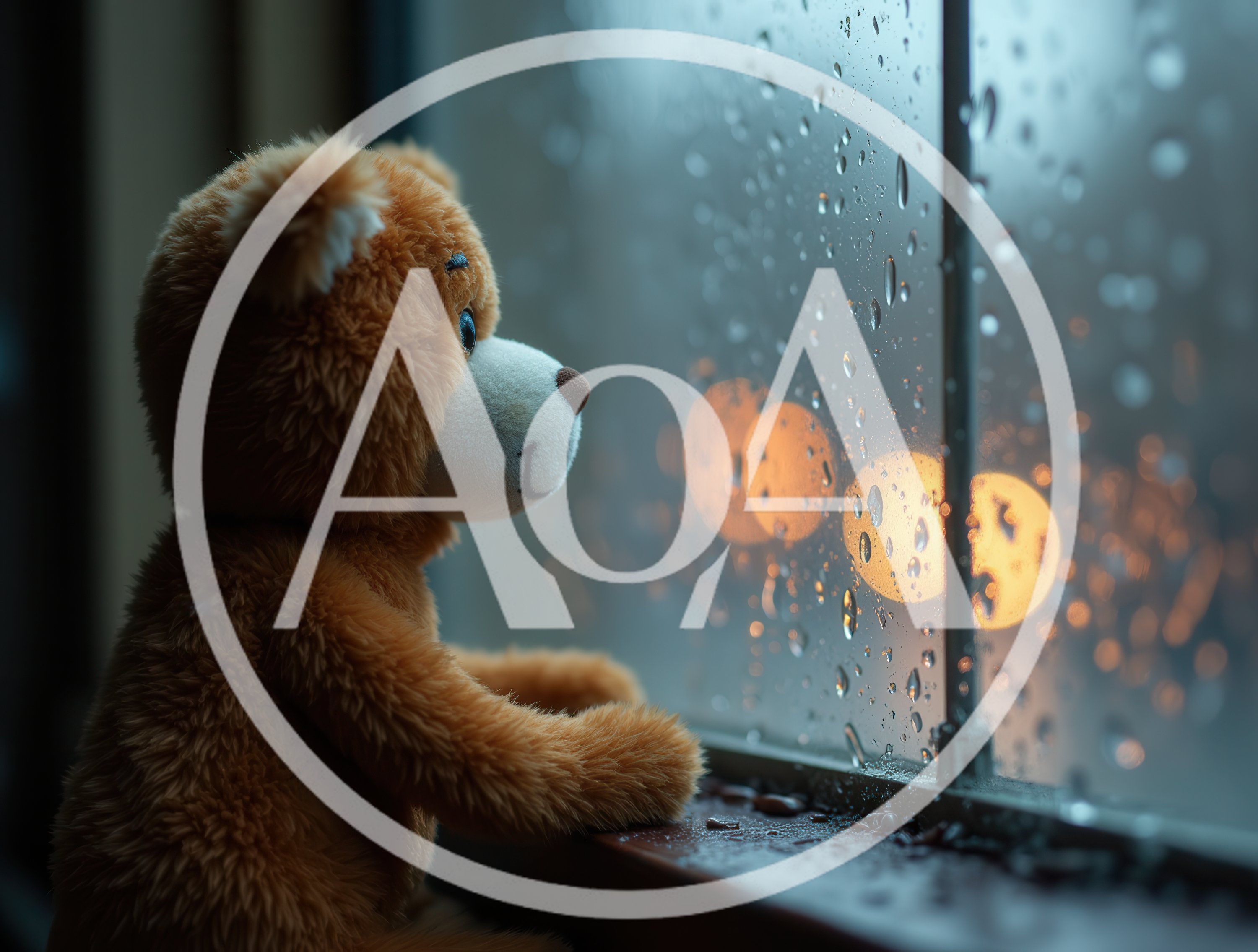 Teddy Bear Looking Out A Rainy Window