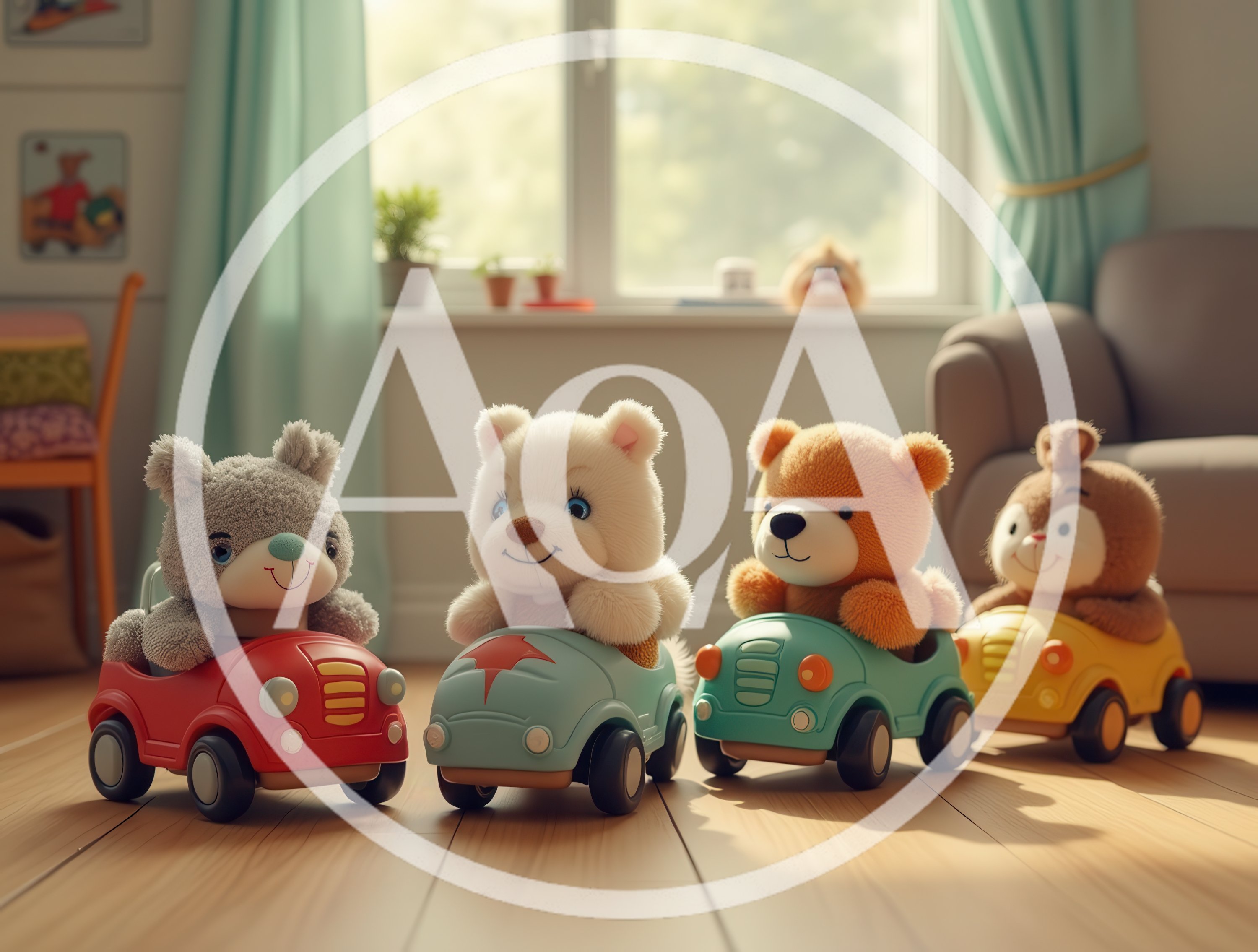 Four Plush Toys Driving Toy Cars