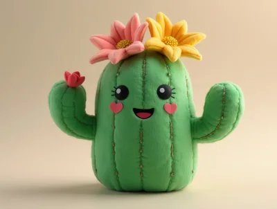 Cute Plush Cactus Toy With Flowers