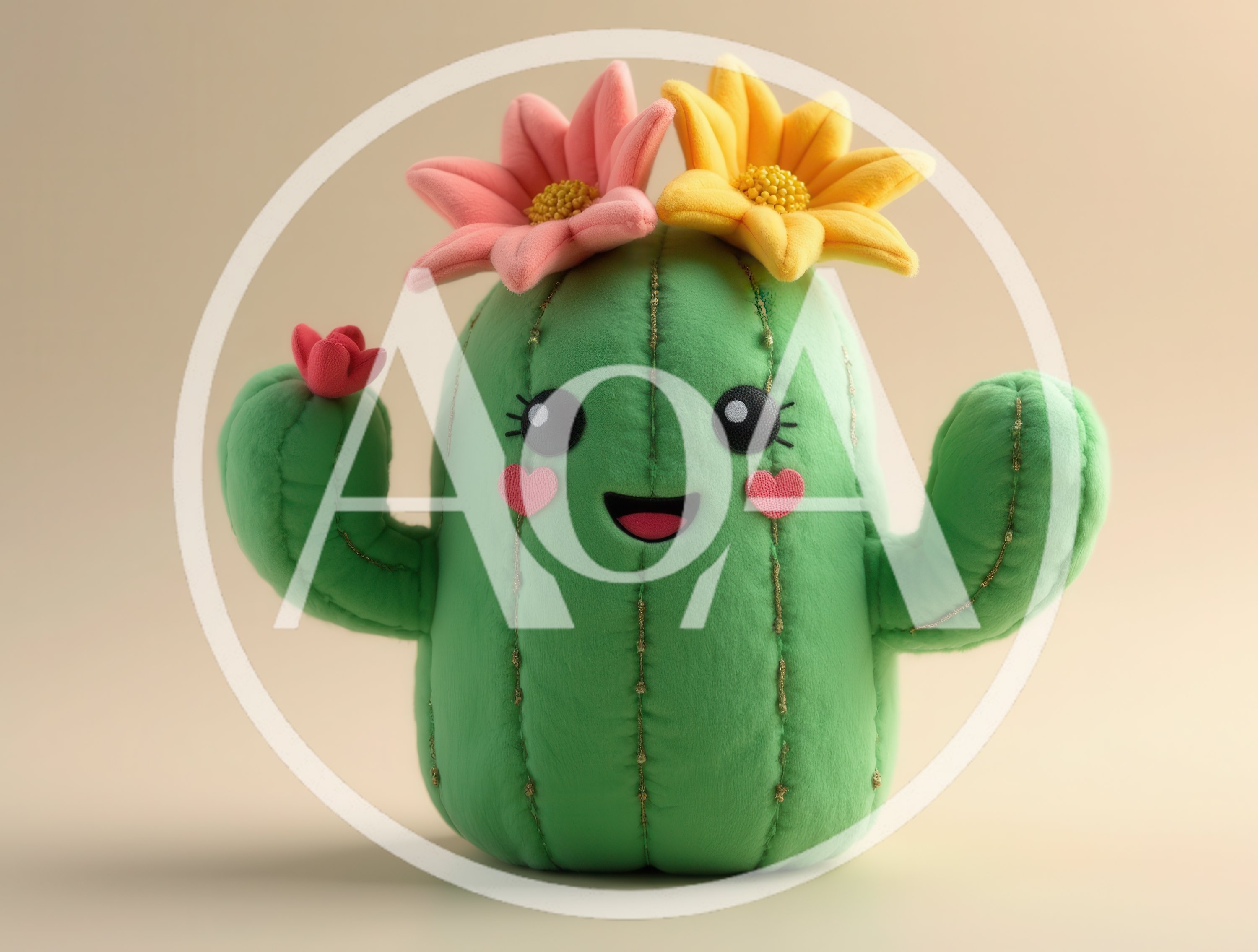 Cute Plush Cactus Toy With Flowers