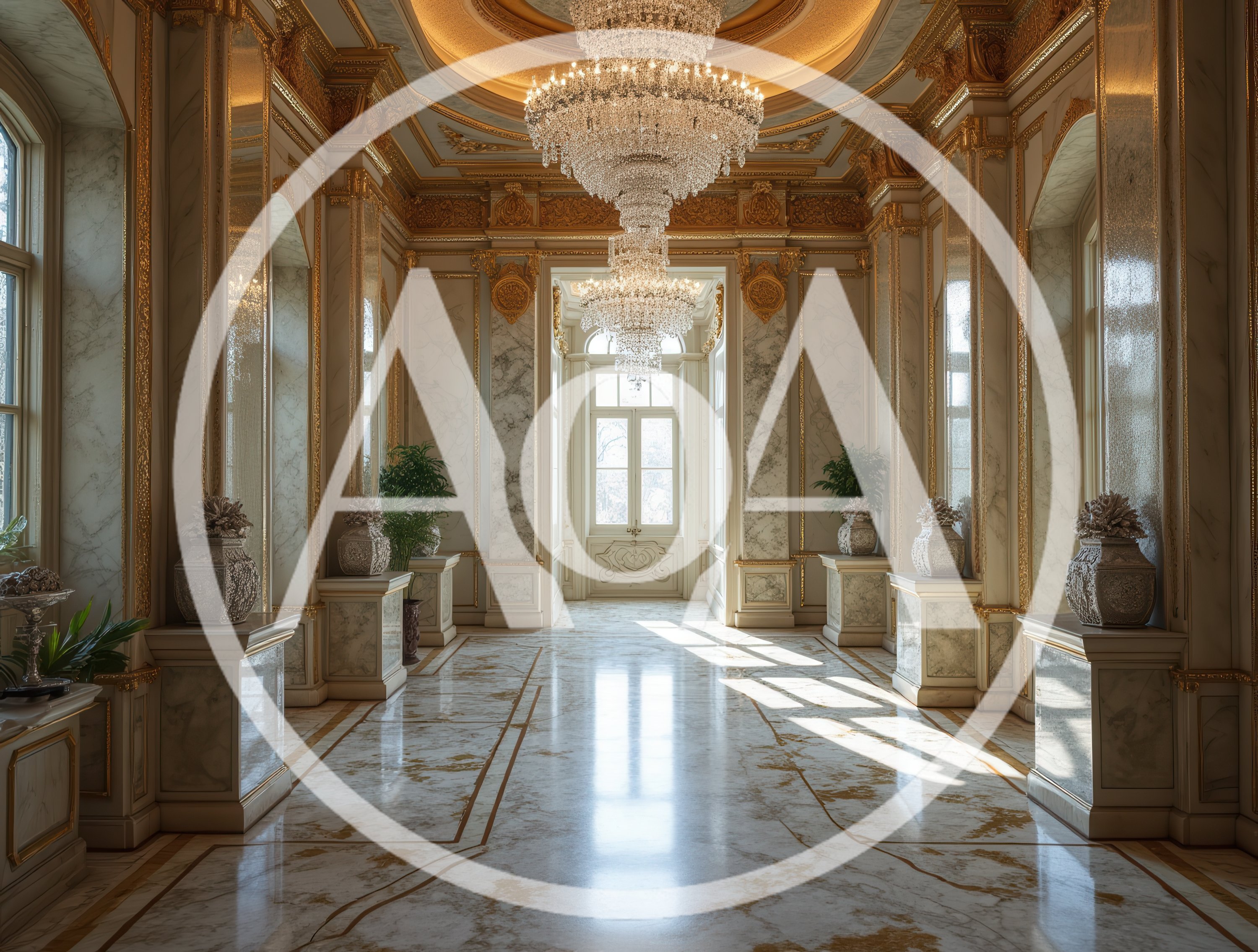 Luxurious Marble Hallway With Crystal Chandelier