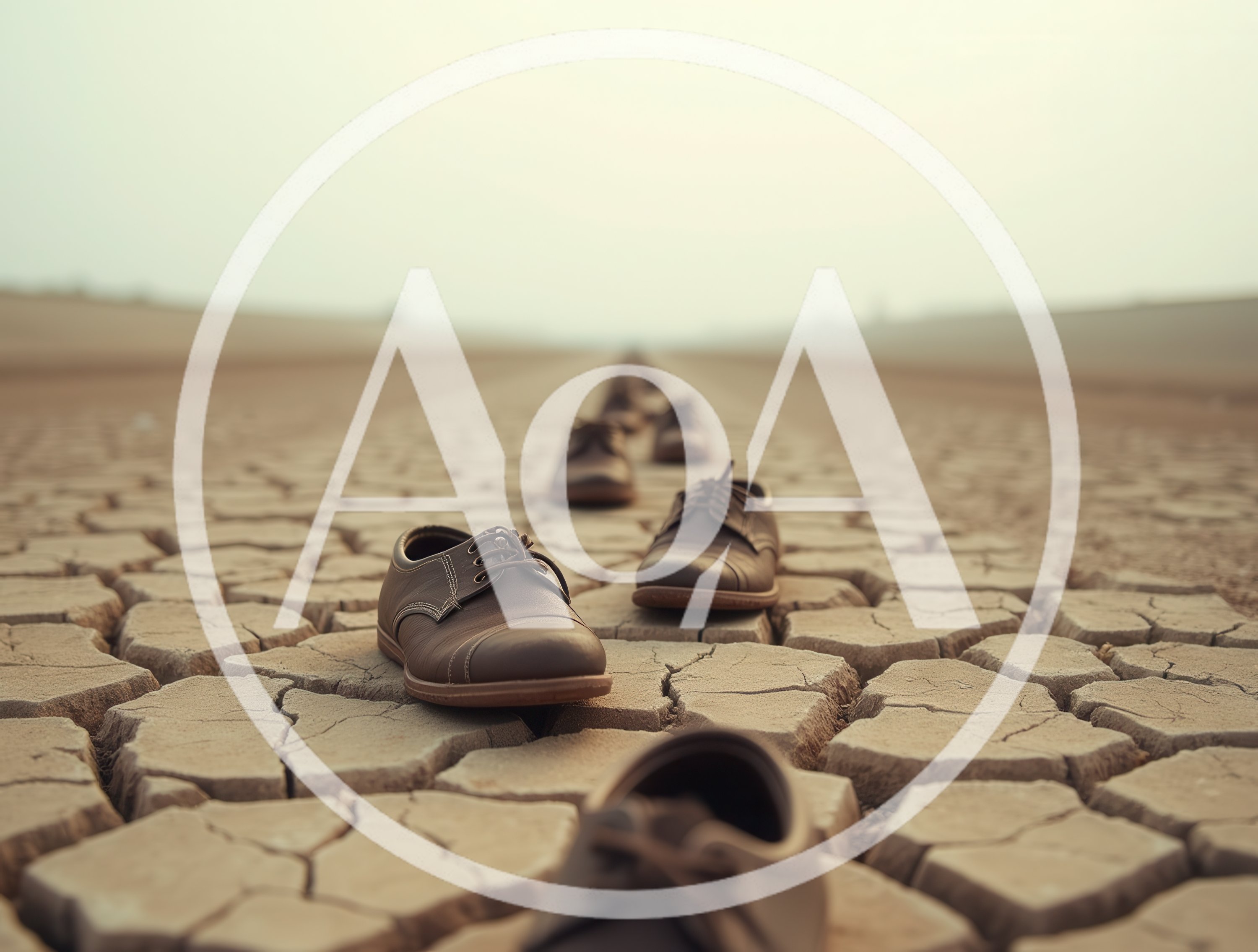 Brown Leather Shoes Lined Up On Cracked Dry Earth
