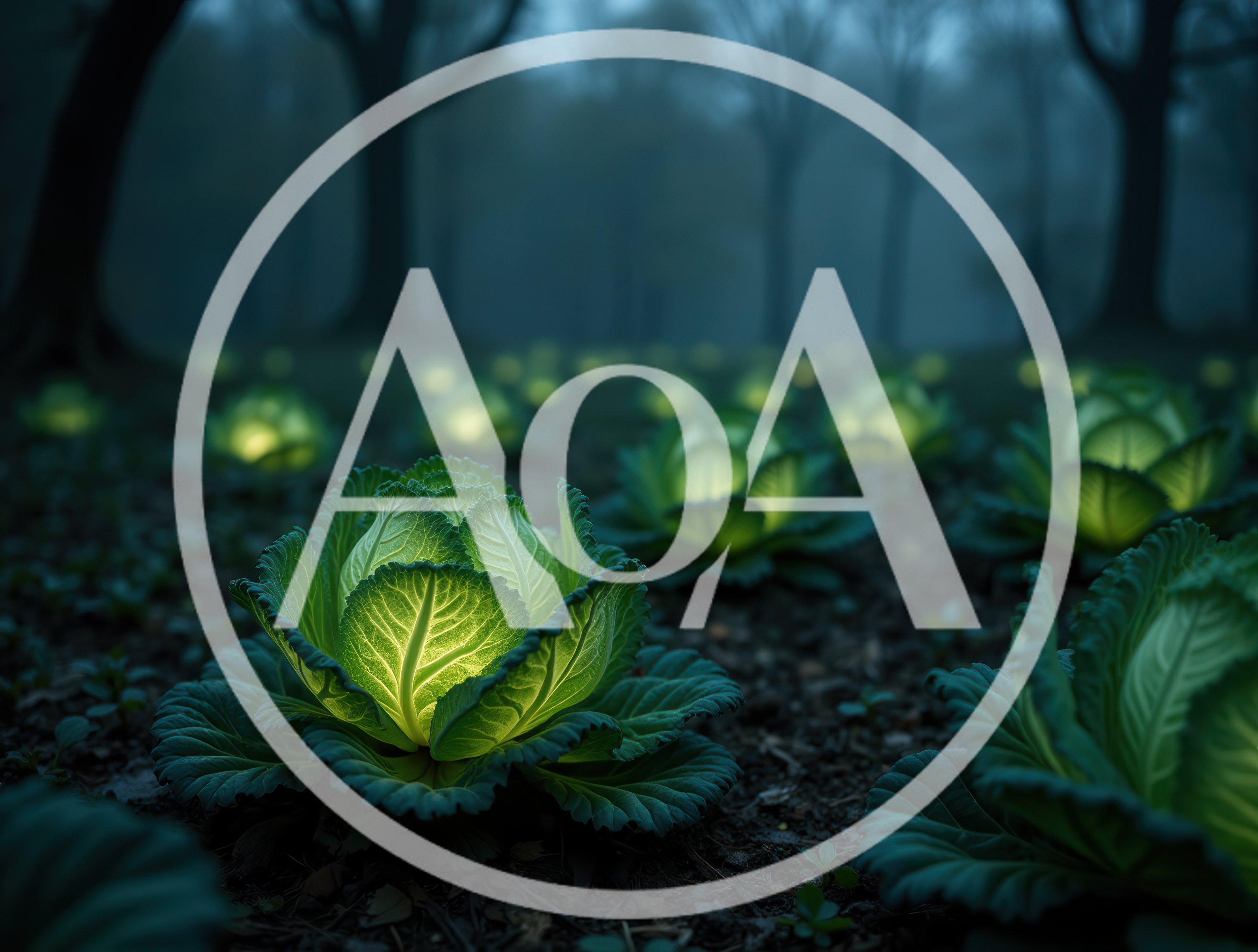 Glowing Cabbages In A Dark Misty Forest