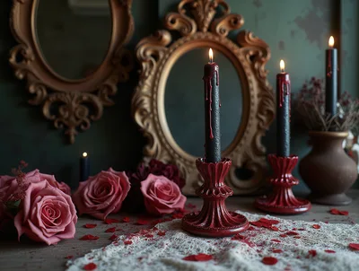 Gothic Still Life With Black Candles And Roses
