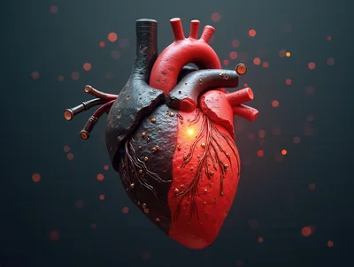 Stylized Anatomical Human Heart With Metallic And Organic Textures