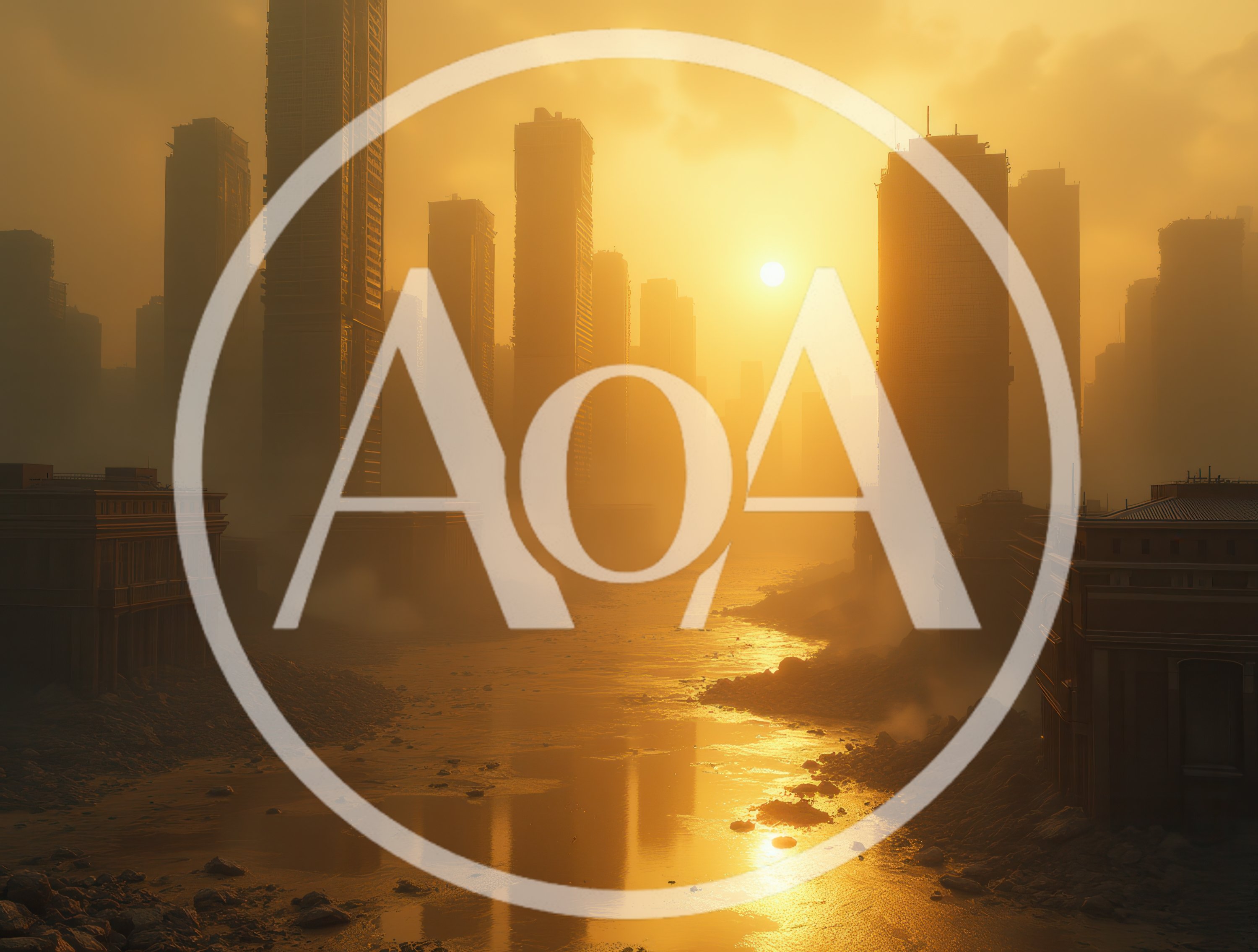 Post Apocalyptic Cityscape With Sunlit River