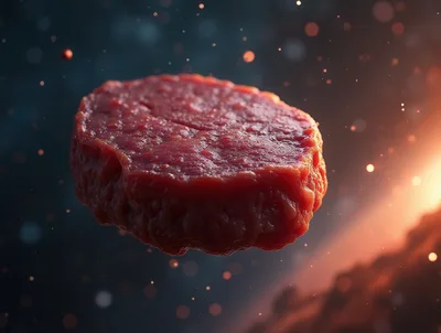 Raw Beef Burger Patty Floating in Space
