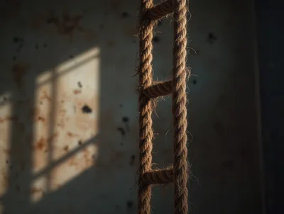 Rope Ladder Hanging Against A Textured Wall