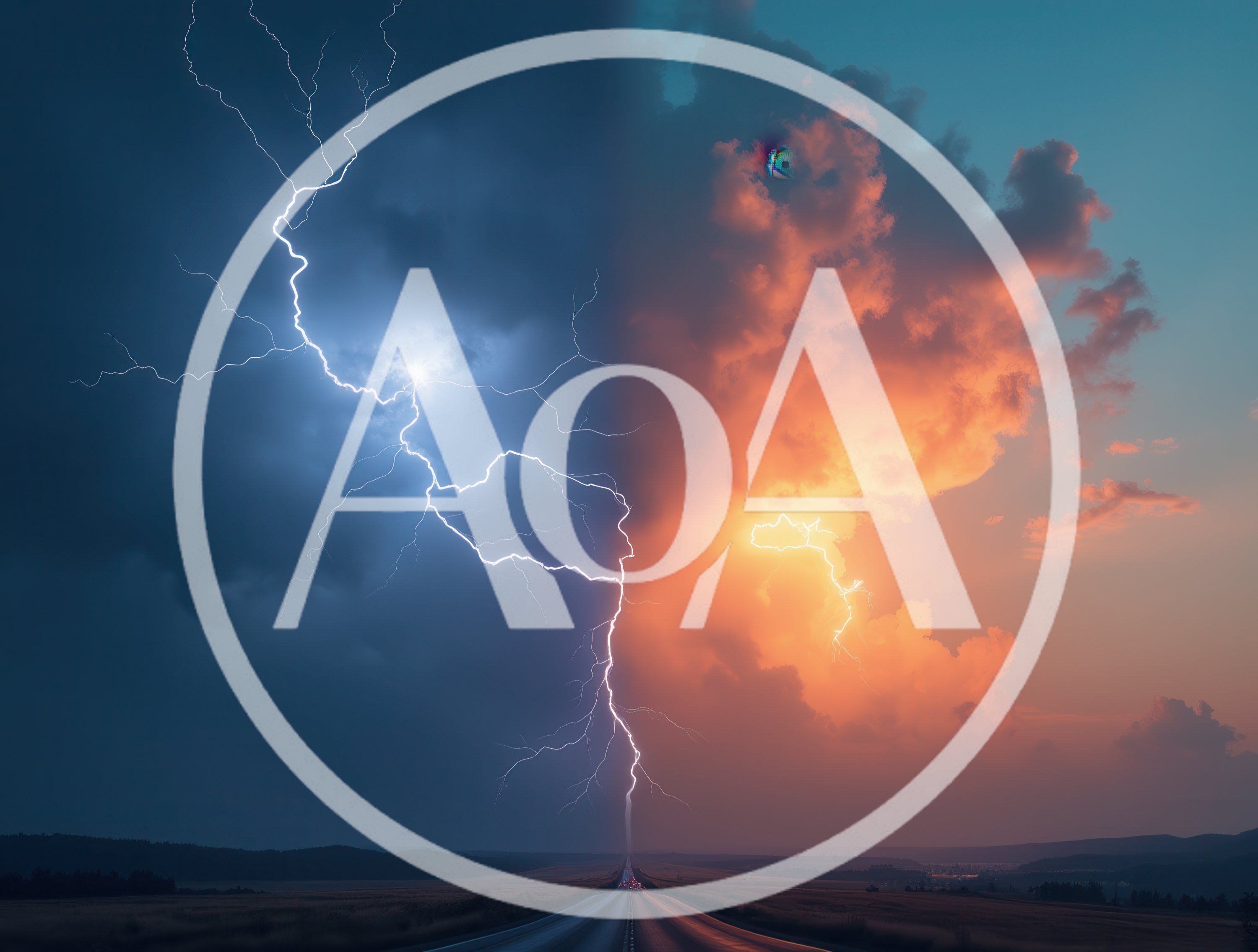 Dramatic Split Sky Lightning Over A Desert Highway