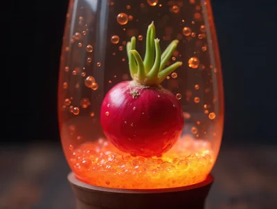 Radish Suspended Inside Glowing Orange Lava Lamp