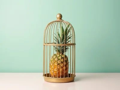 Pineapple Inside A Decorative Gold Birdcage