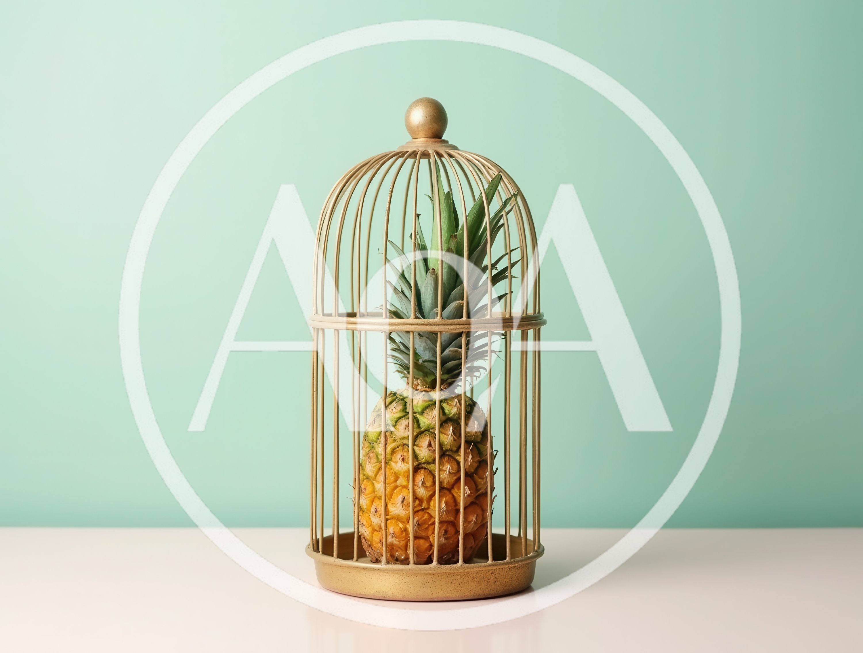Pineapple Inside A Decorative Gold Birdcage