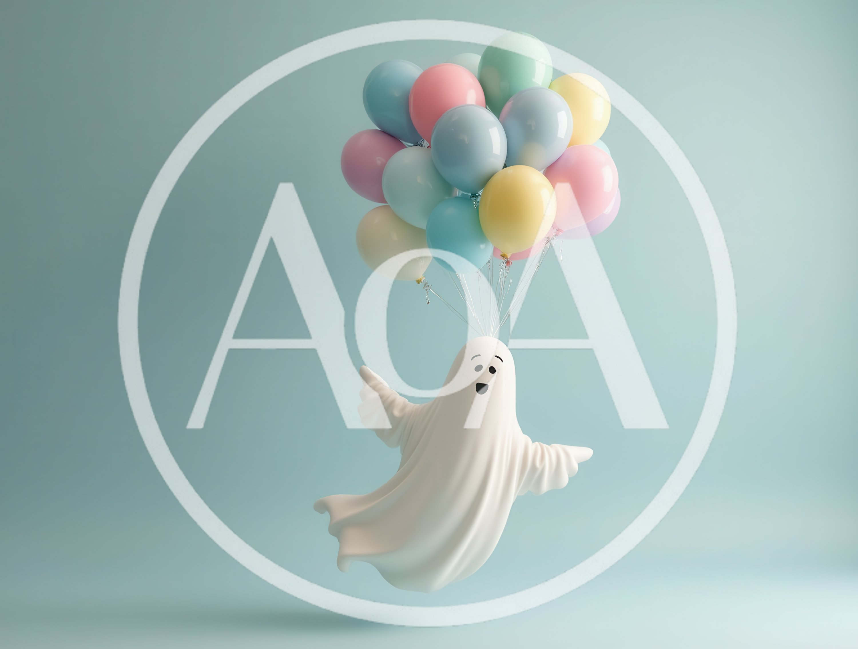 Cute Ghost Floating With Pastel Balloons