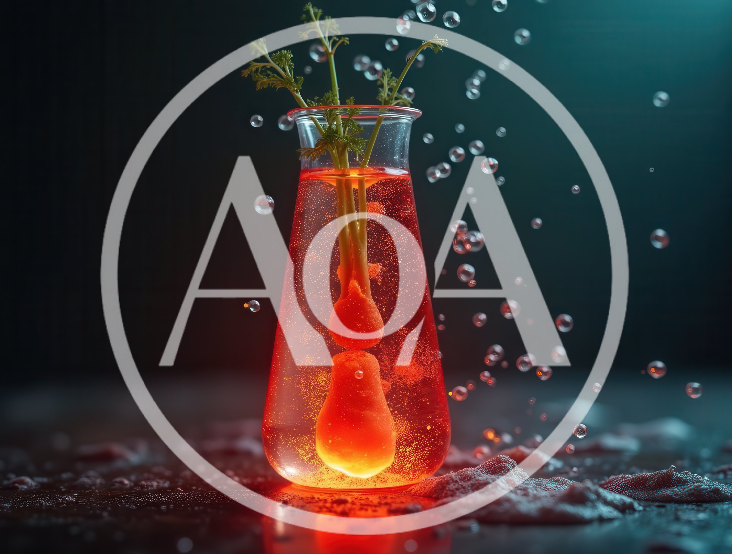 Carrot Submerged In Glowing Red Laboratory Flask
