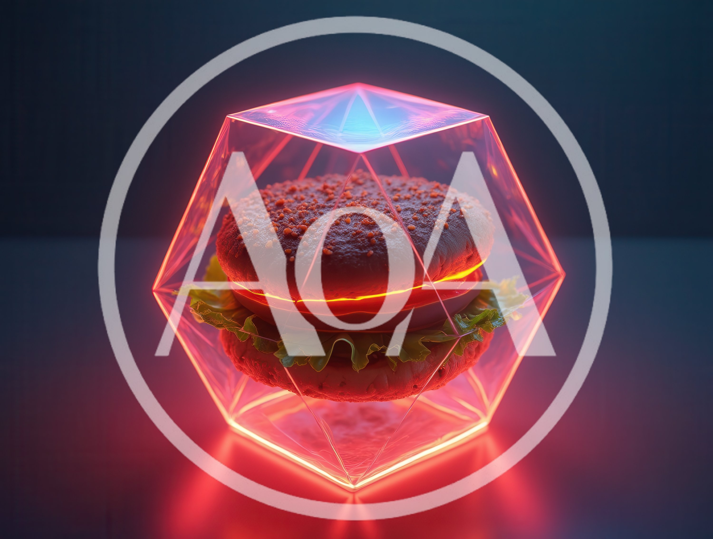Futuristic Burger Encased In A Glowing Geometric Prism