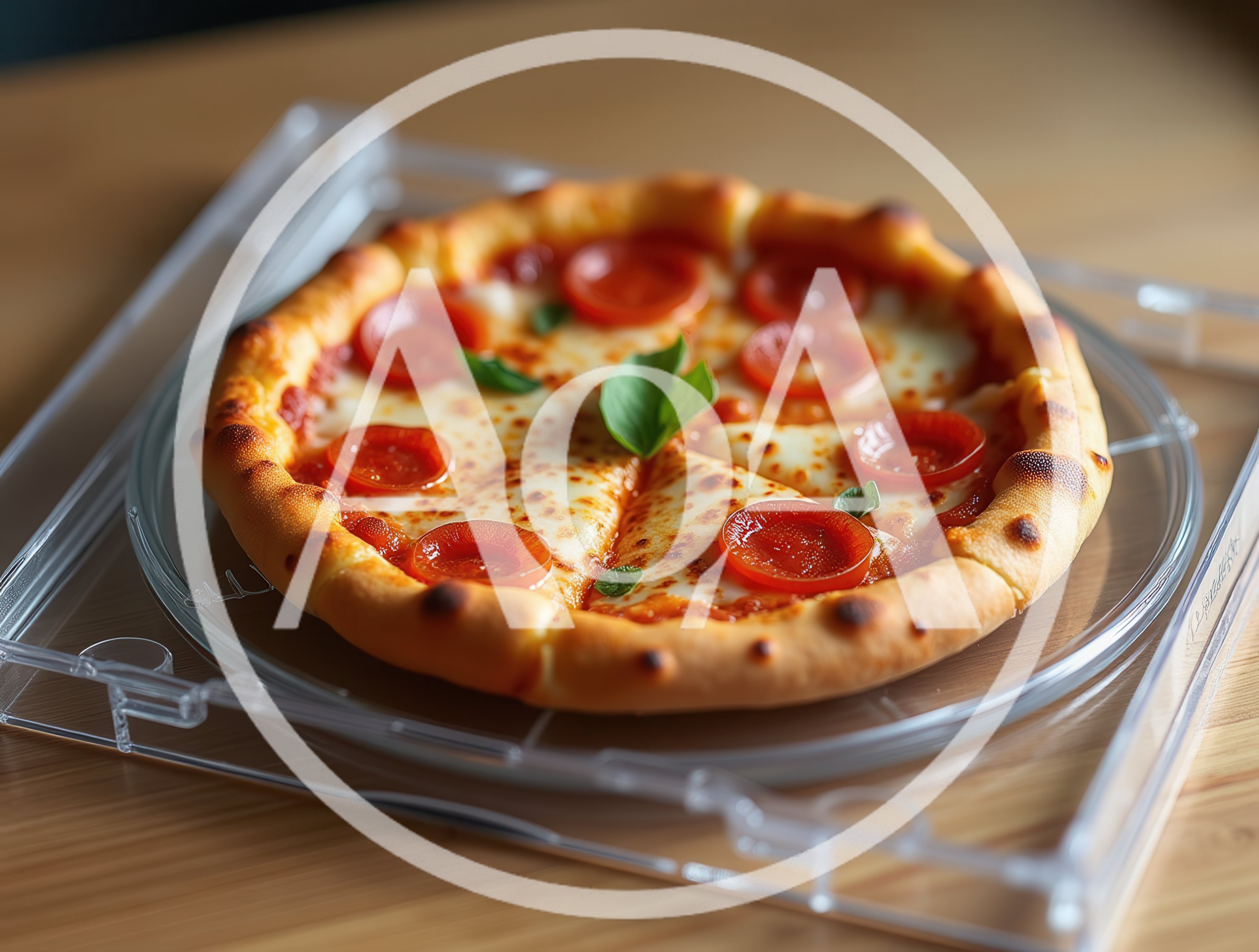 Fresh Pepperoni Pizza On A Clear Plastic Tray