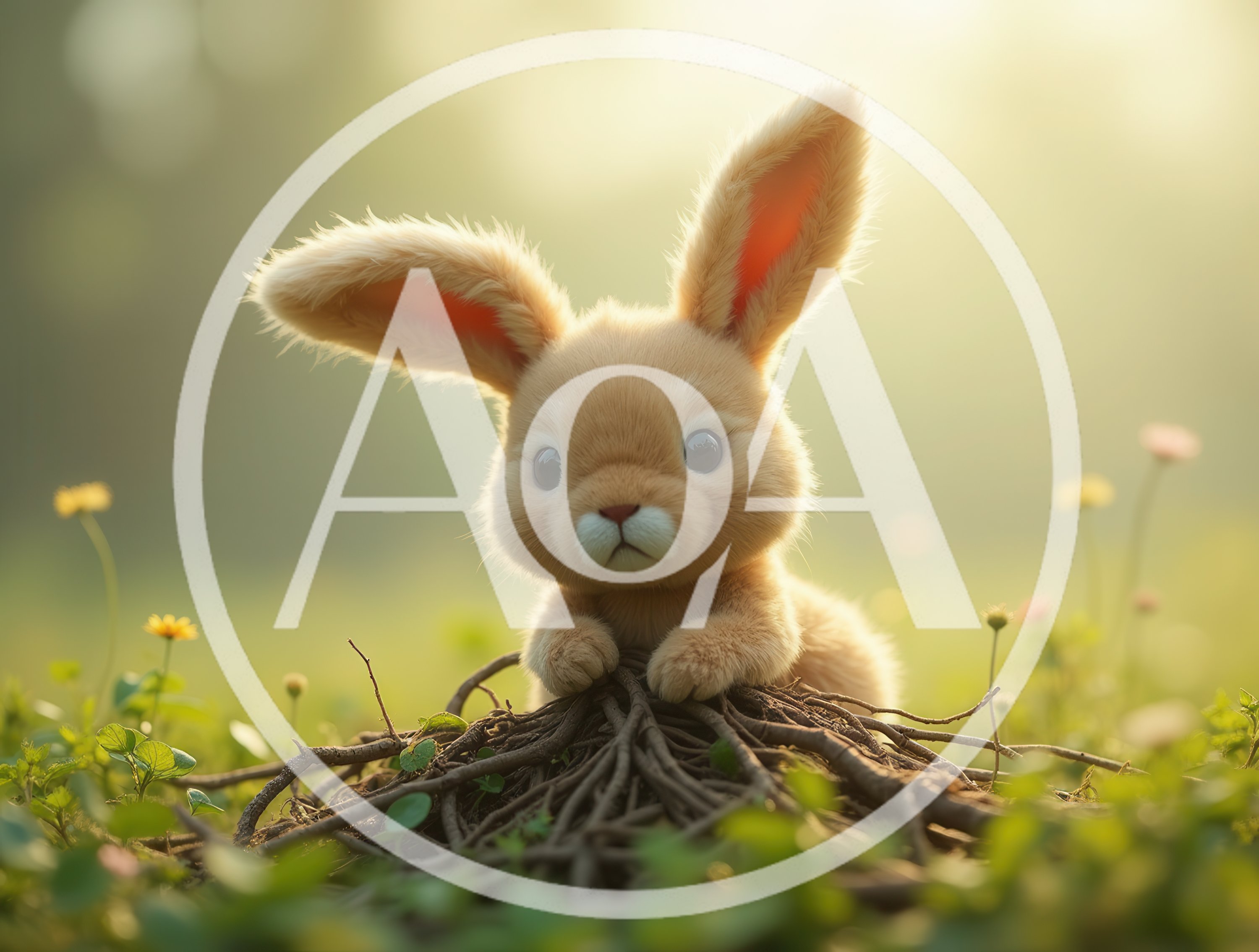 Cute Fluffy Bunny Sitting On Tree Roots