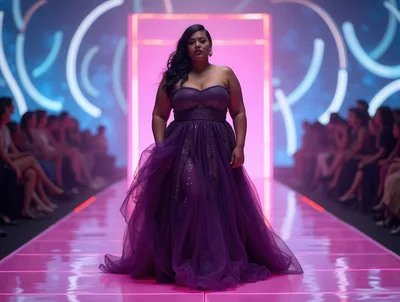 Plus Size Model Walking Down A Pink Fashion Runway