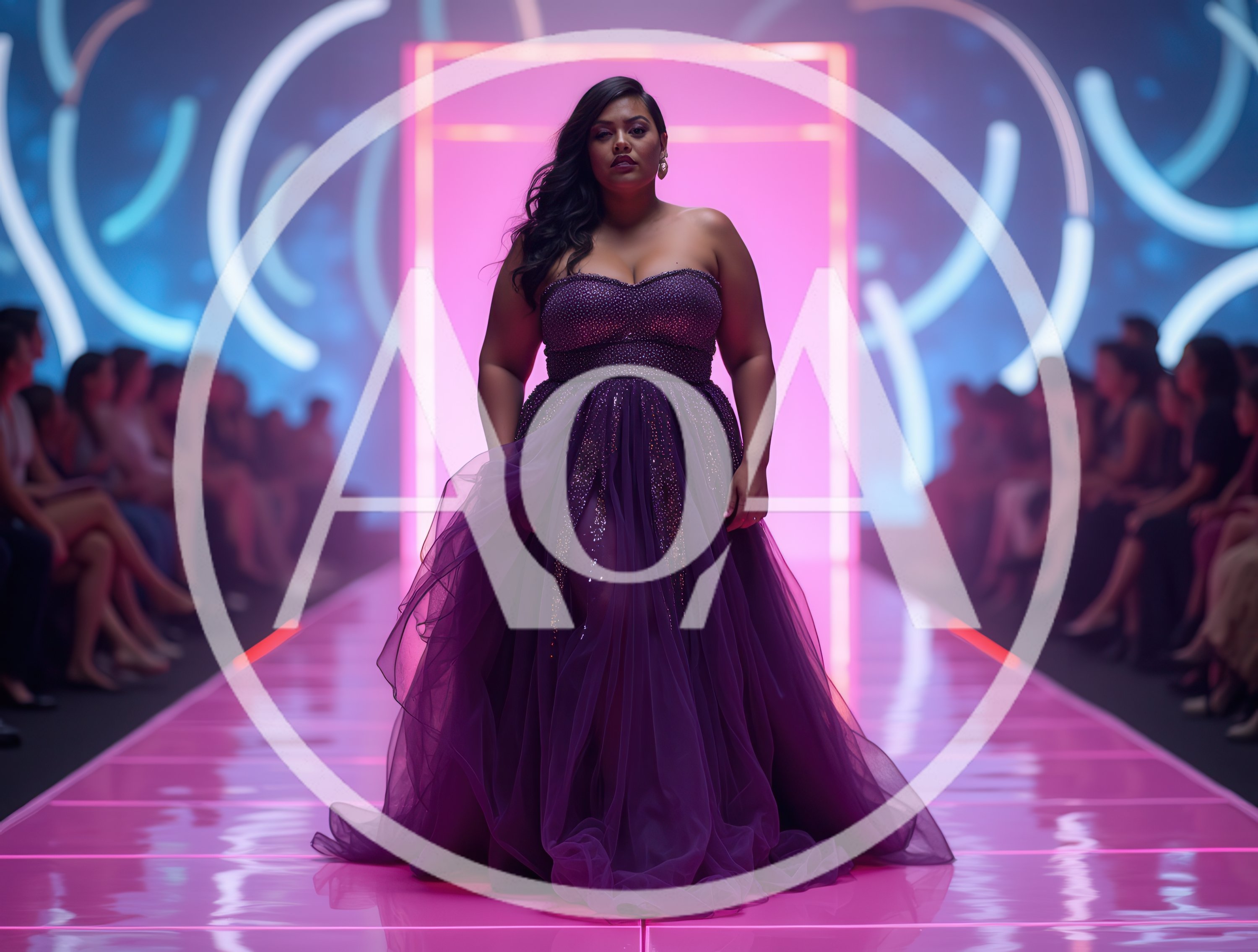 Plus Size Model Walking Down A Pink Fashion Runway
