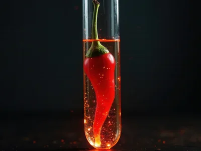 Red Chili Pepper Submerged In A Glass Test Tube