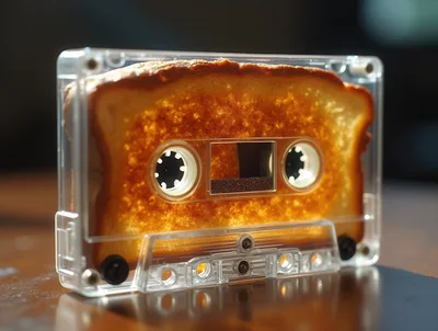 Toasted Bread Slice Inside A Clear Cassette Tape Case