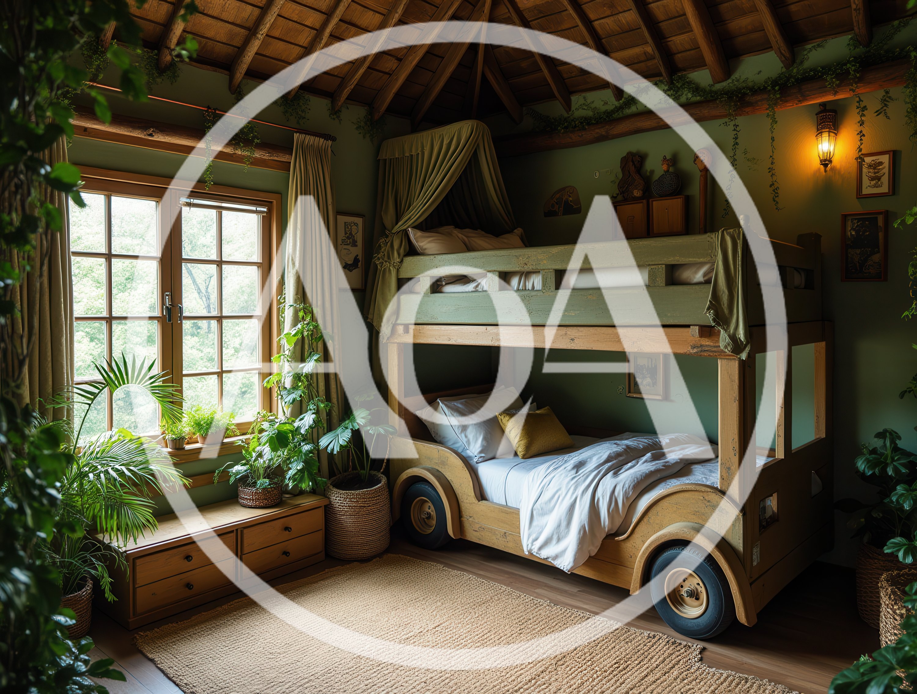 Cozy Rustic Bedroom With Car Themed Bunk Bed