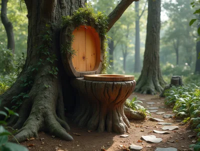 Whimsical Wooden Toilet Built Into A Forest Tree