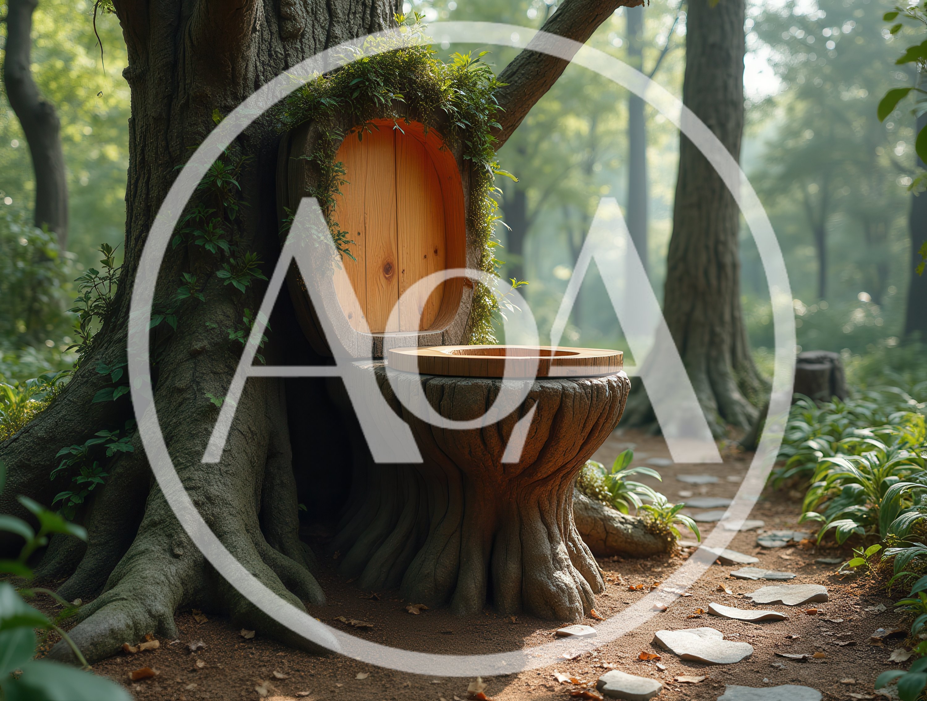 Whimsical Wooden Toilet Built Into A Forest Tree