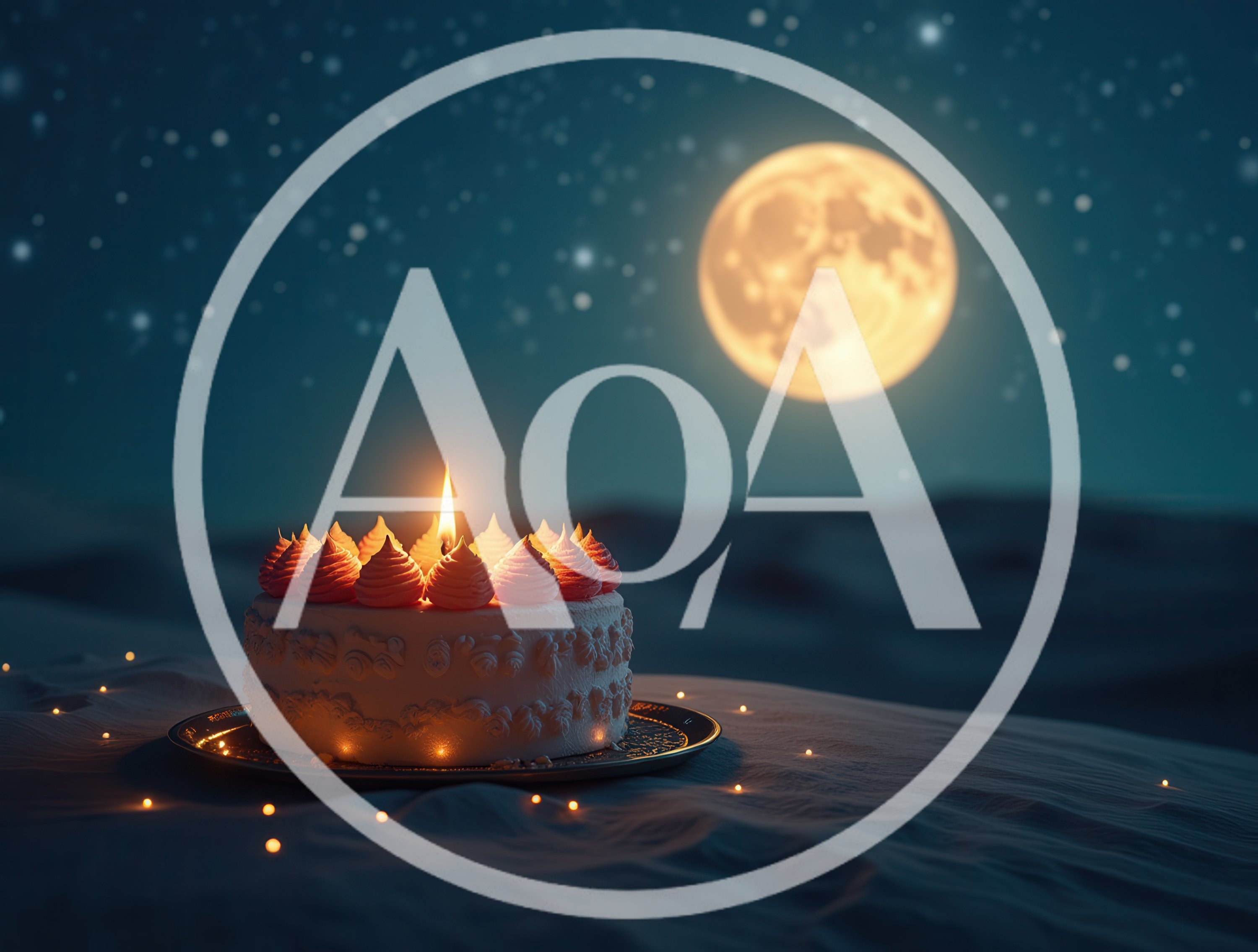Birthday Cake With Single Candle Under Full Moon