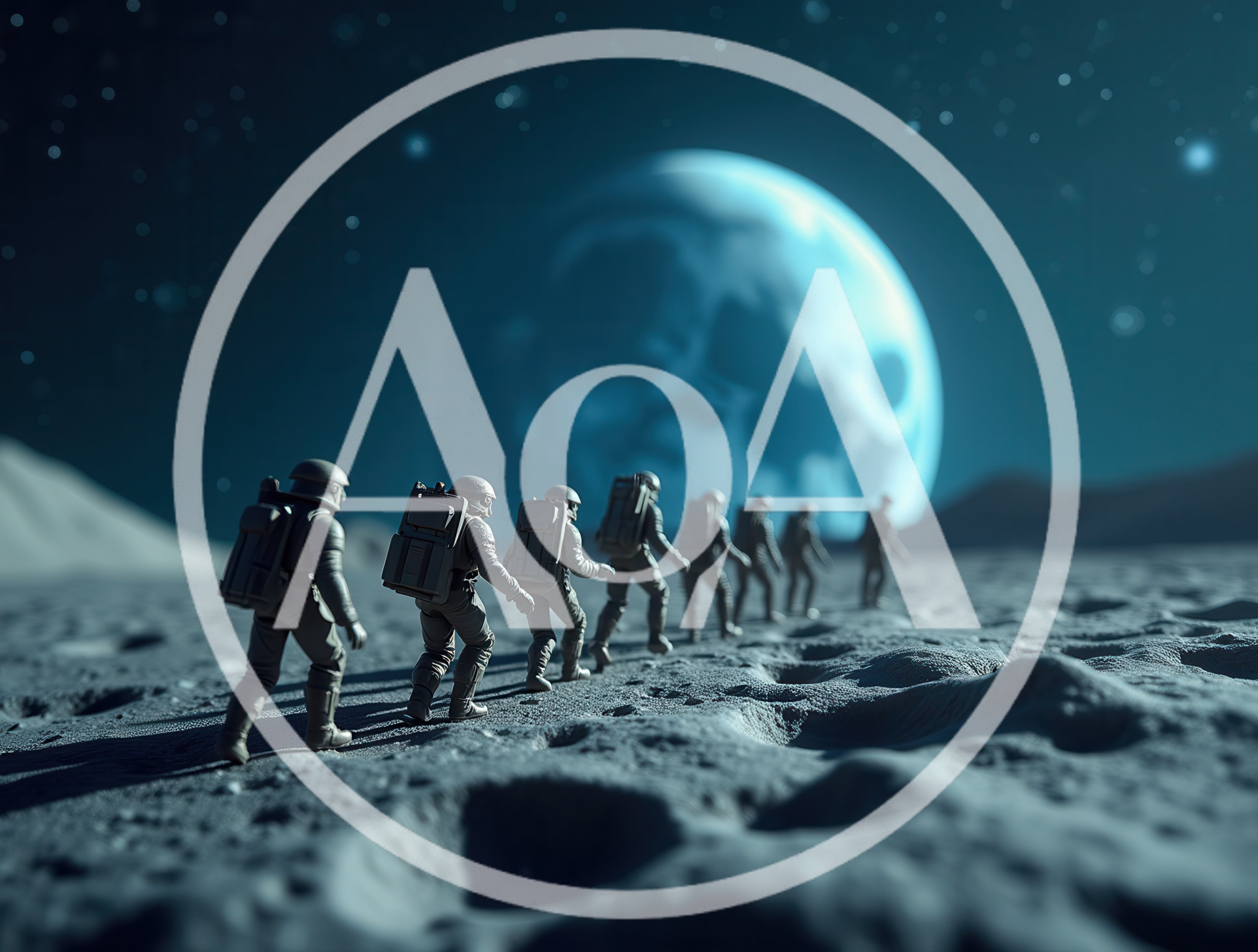 Astronauts Walking In A Line On The Moon