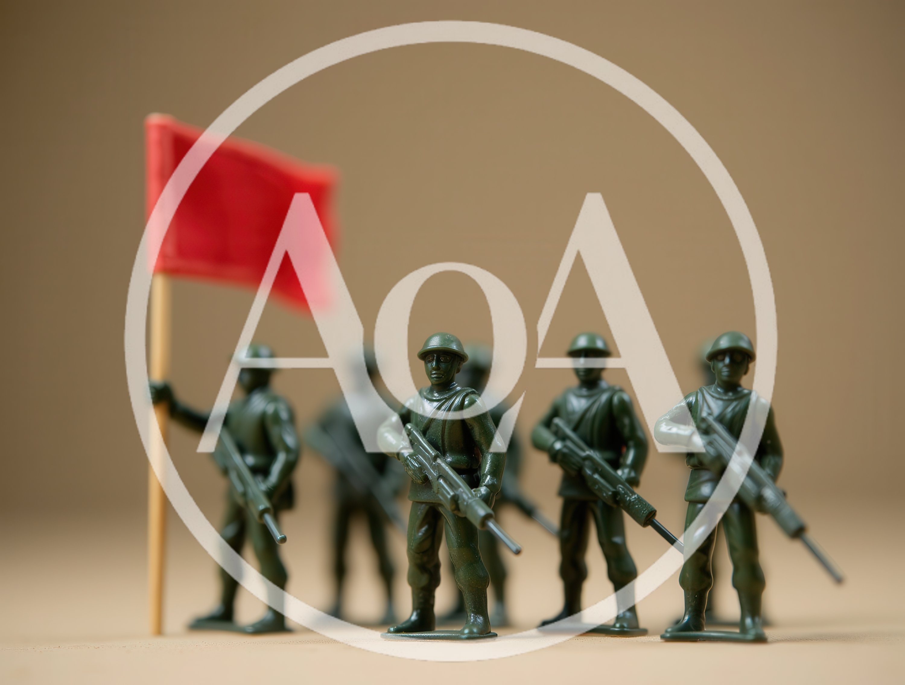 Plastic Toy Soldiers Standing With A Red Flag