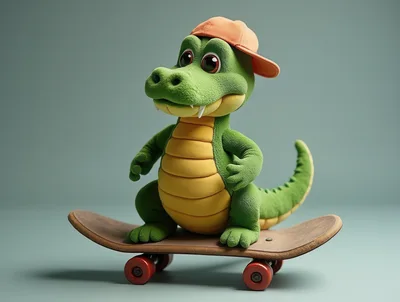 Cute Cartoon Crocodile Riding A Skateboard