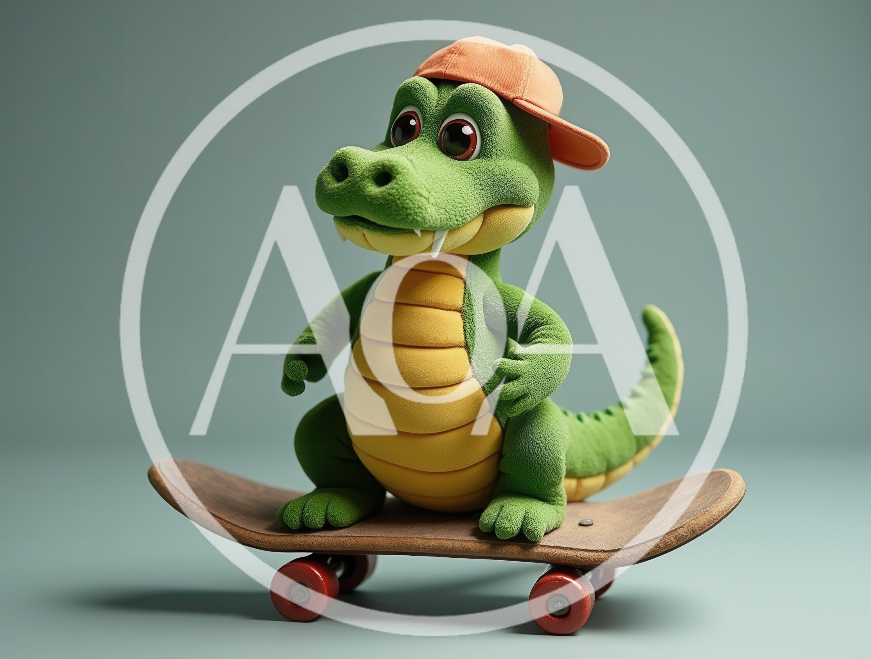 Cute Cartoon Crocodile Riding A Skateboard