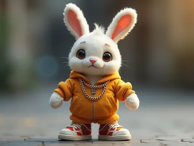 Cute Cartoon Rabbit Wearing Yellow Hoodie And Sneakers