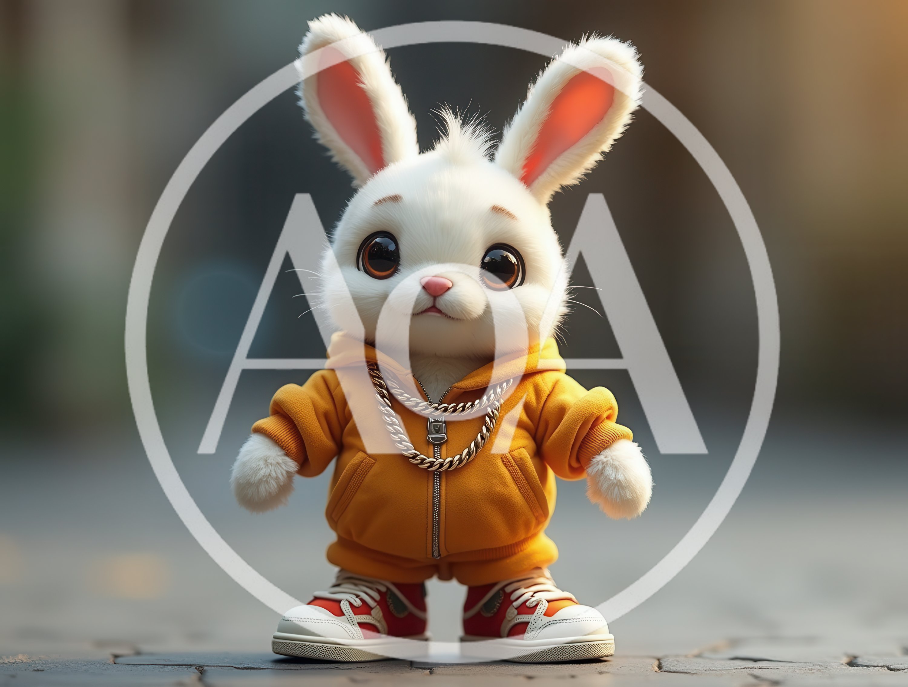 Cute Cartoon Rabbit Wearing Yellow Hoodie And Sneakers