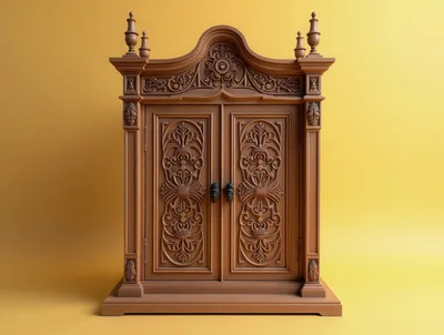 Ornate Wooden Cabinet With Intricate Carvings