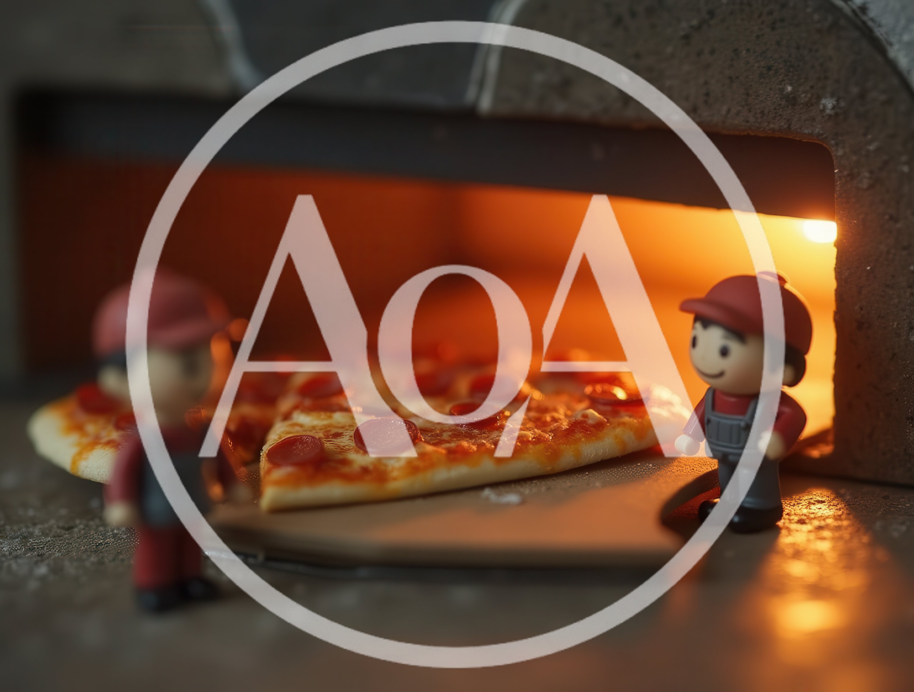 Miniature Toy Figures Baking Pizza In A Brick Oven
