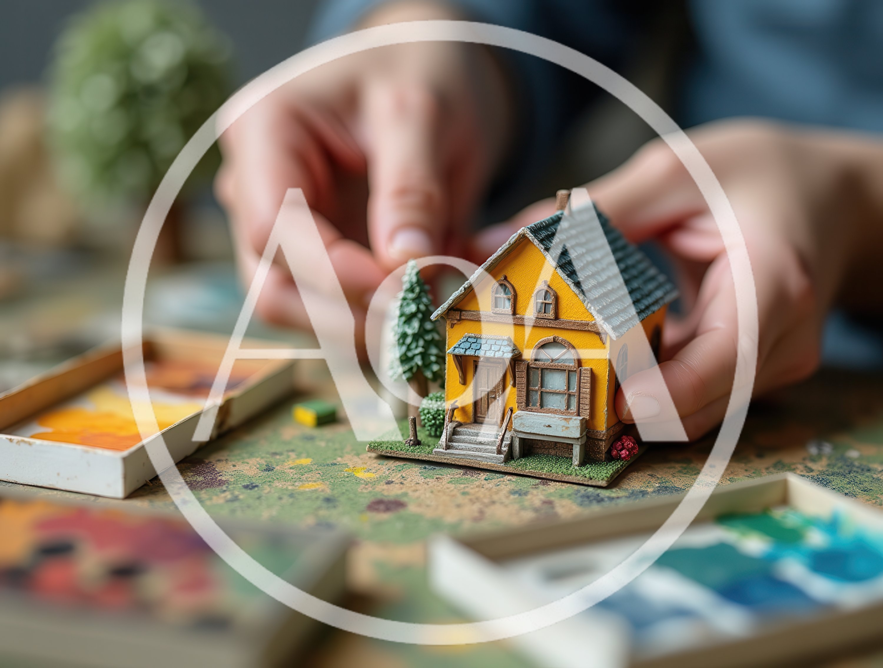 Person Assembling A Miniature Yellow Model House