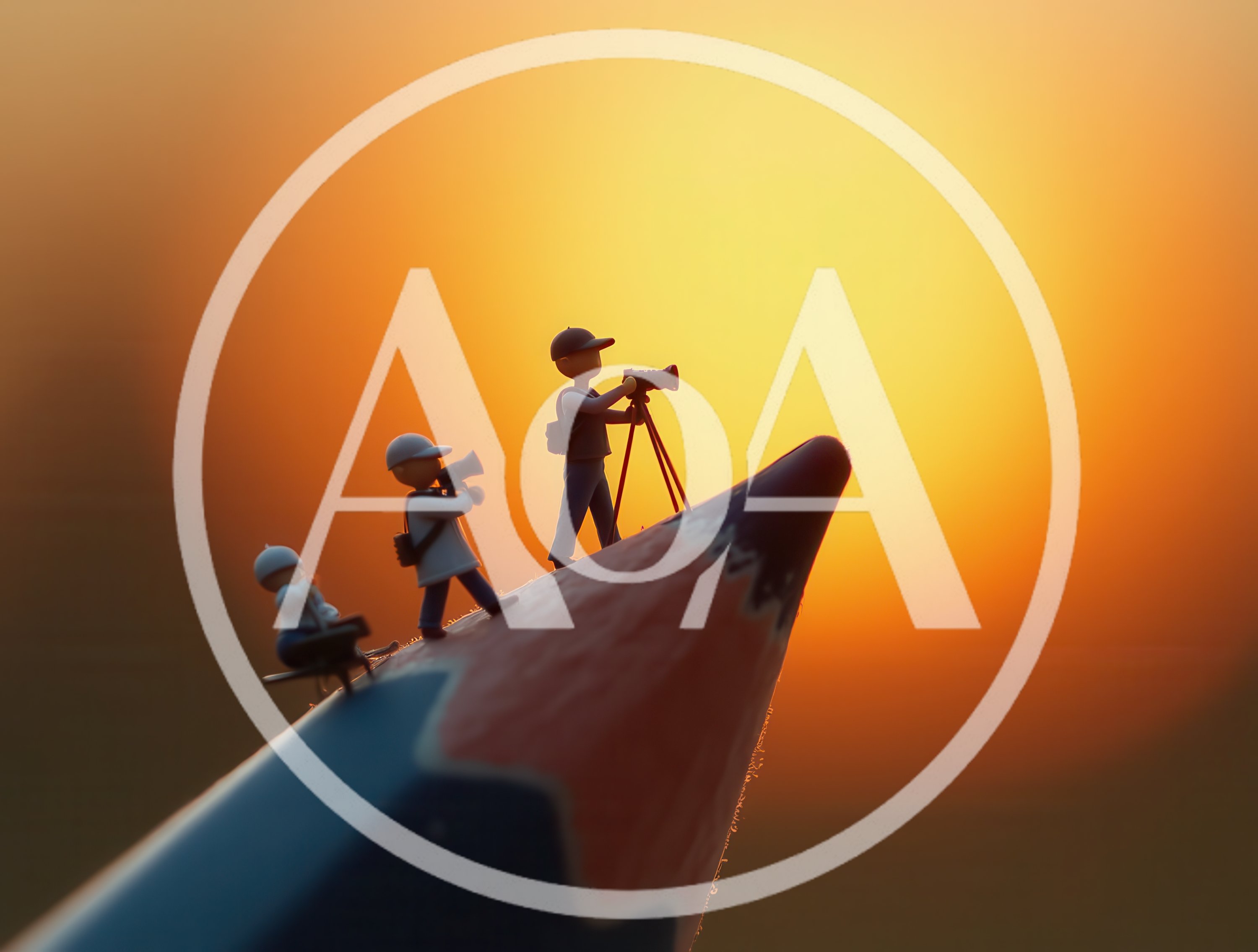 Miniature Photographers Standing On A Pencil Tip
