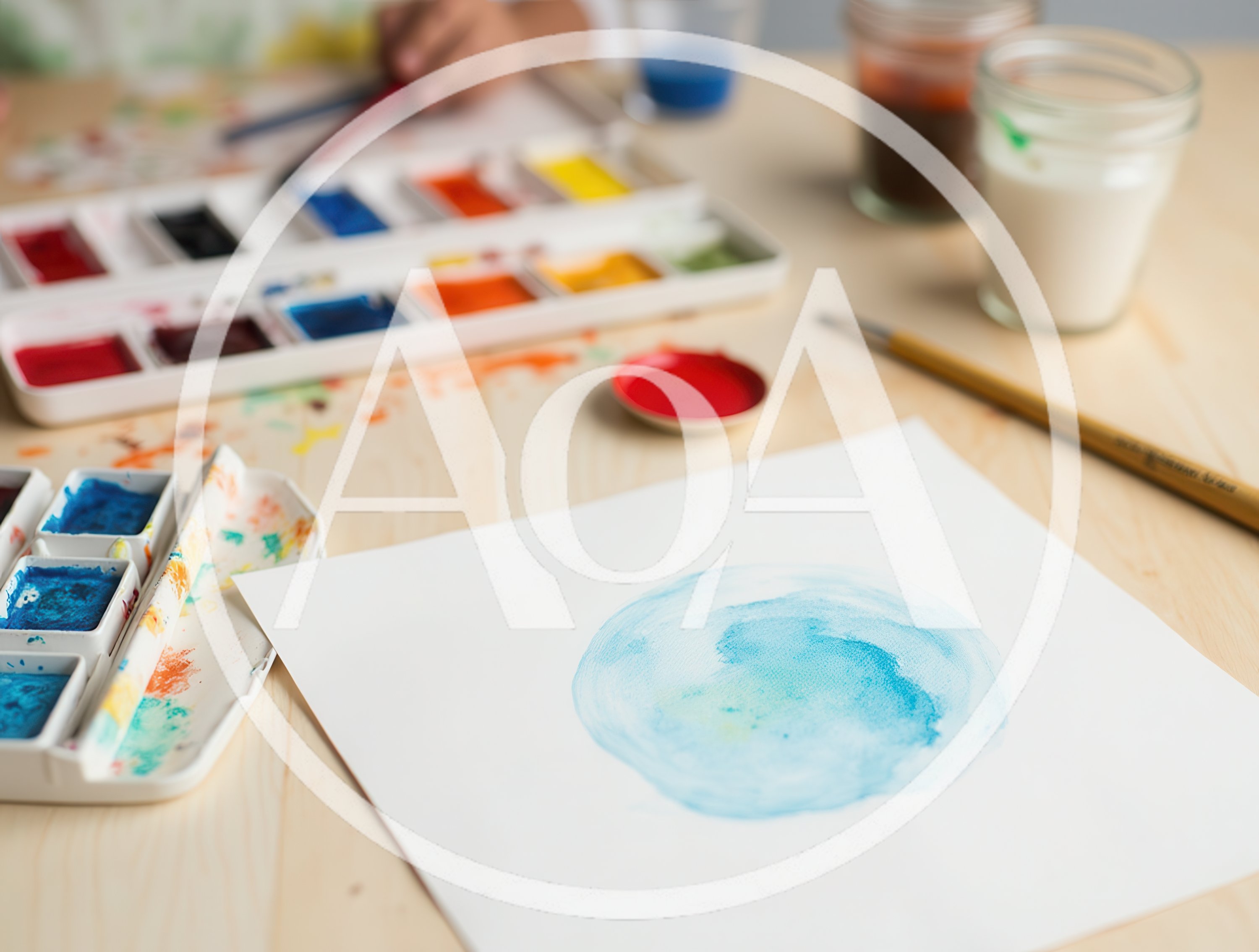 Watercolor Painting Activity on a Wooden Table