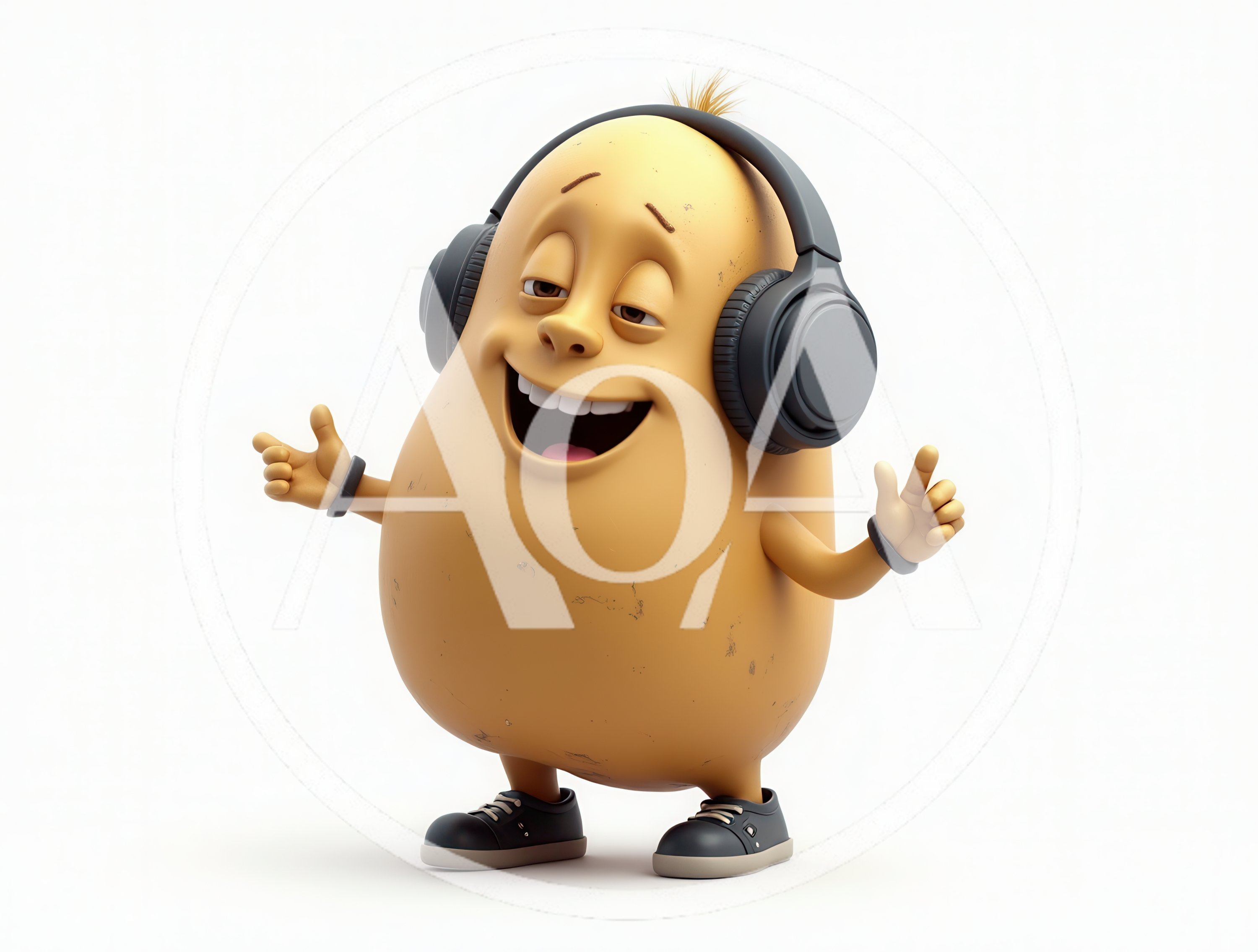 3D Cartoon Potato Character Listening To Music