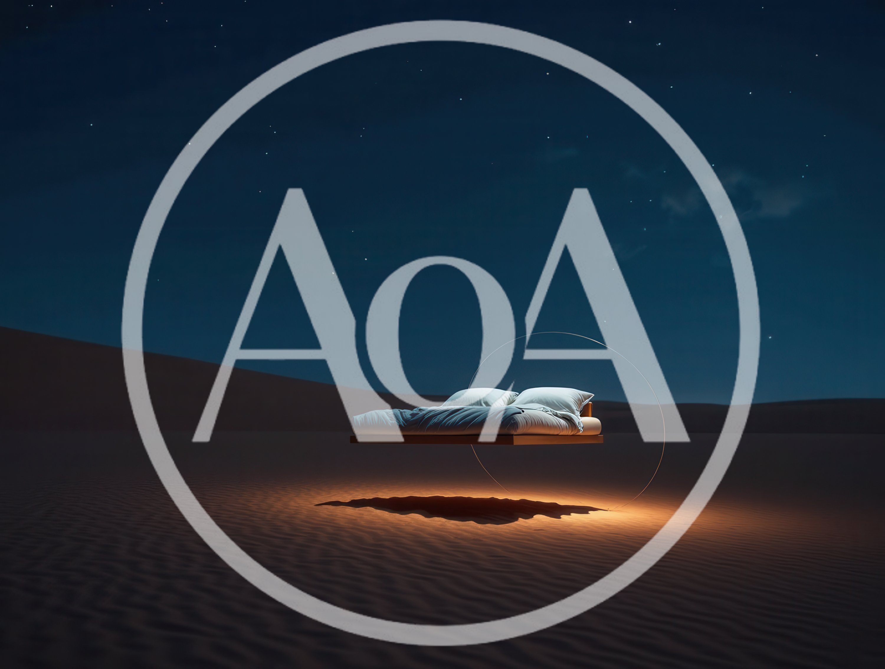 Surreal Floating Bed In A Desert At Night