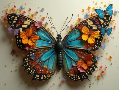 Large Decorative Butterfly Sculpture With Small Floral Accents