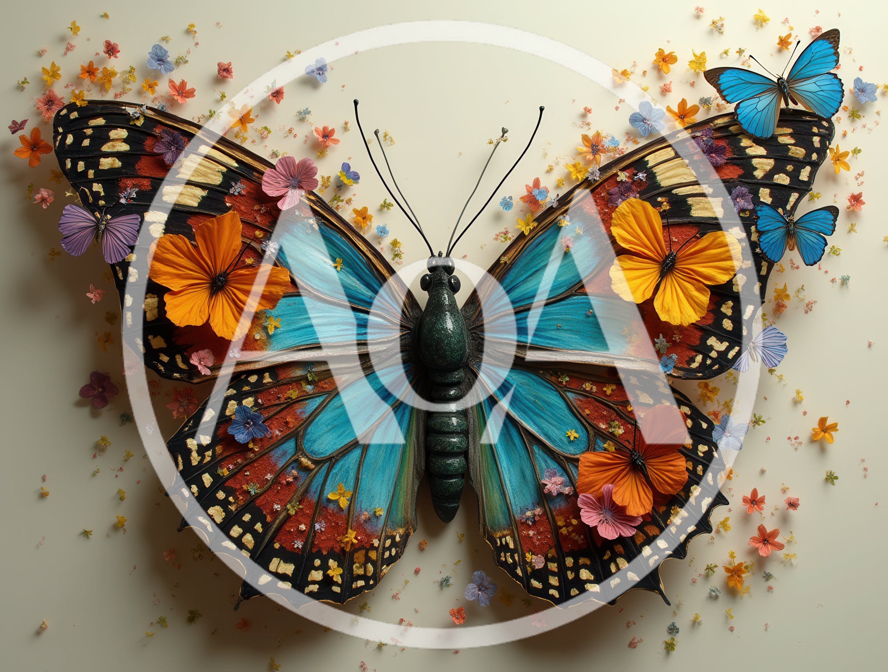 Large Decorative Butterfly Sculpture With Small Floral Accents