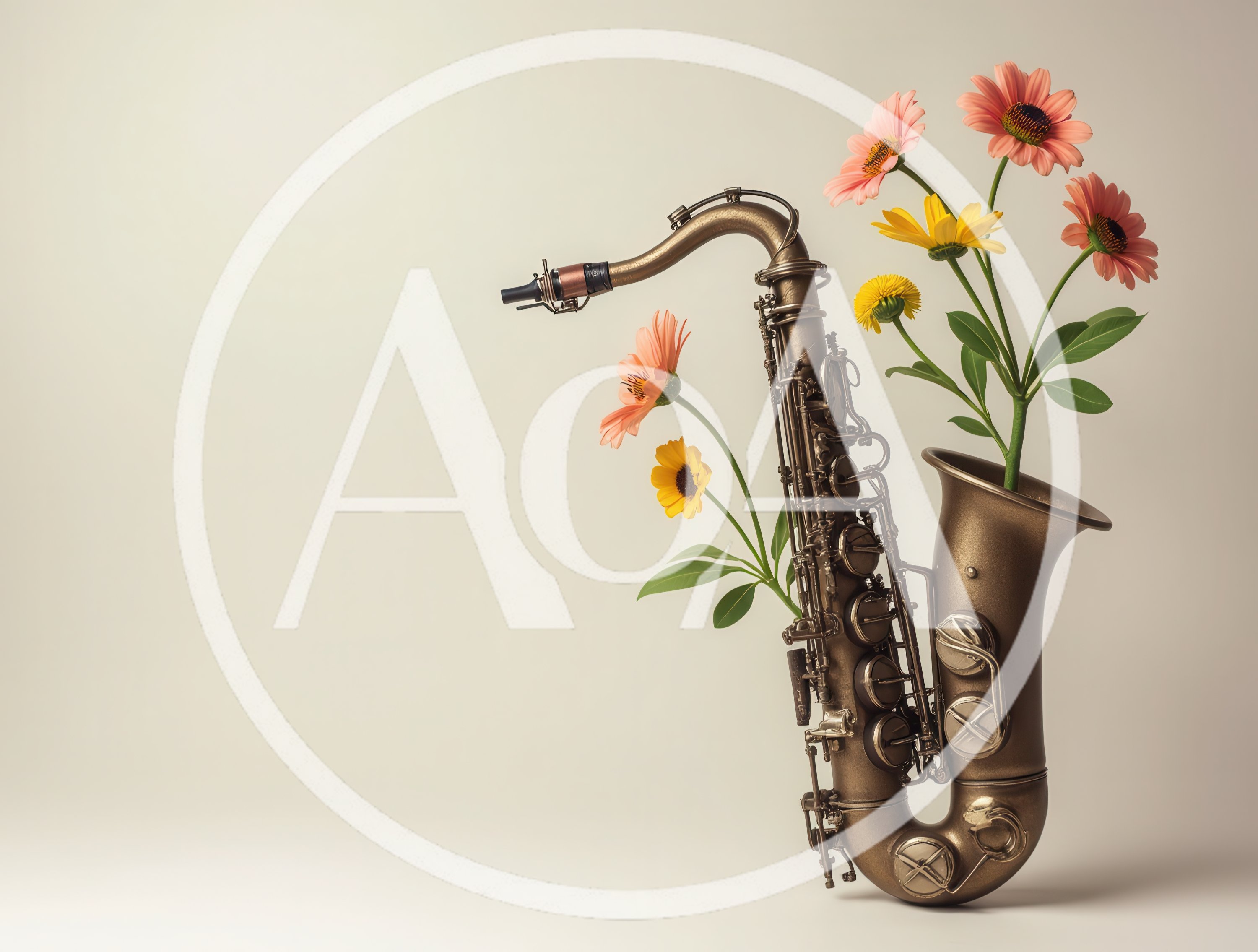 Vintage Saxophone Decorated With Colorful Spring Flowers