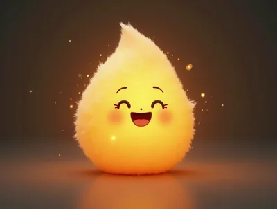 Cute Glowing Fuzzy Yellow Character With Happy Expression