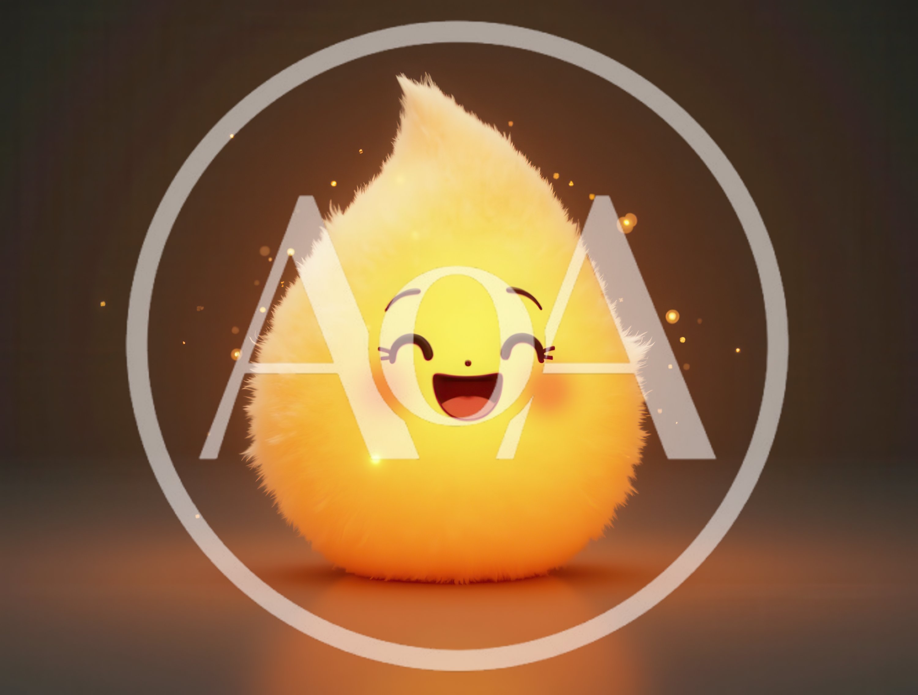 Cute Glowing Fuzzy Yellow Character With Happy Expression