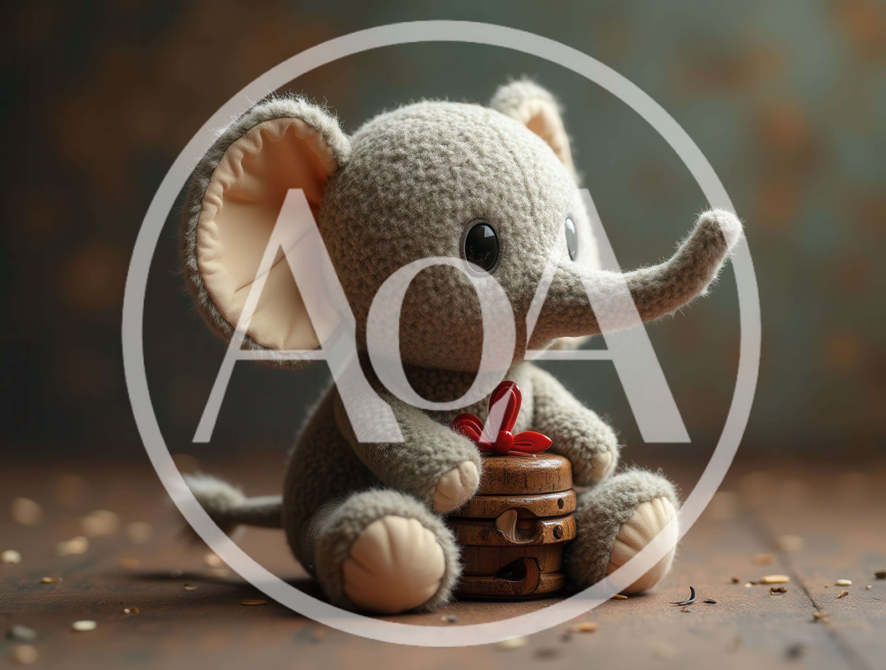 Cute Plush Elephant Toy Sitting On Wooden Blocks