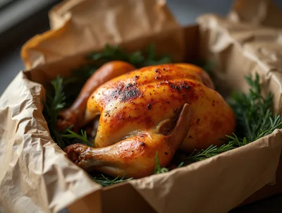 Roasted Whole Chicken Served In Parchment Paper