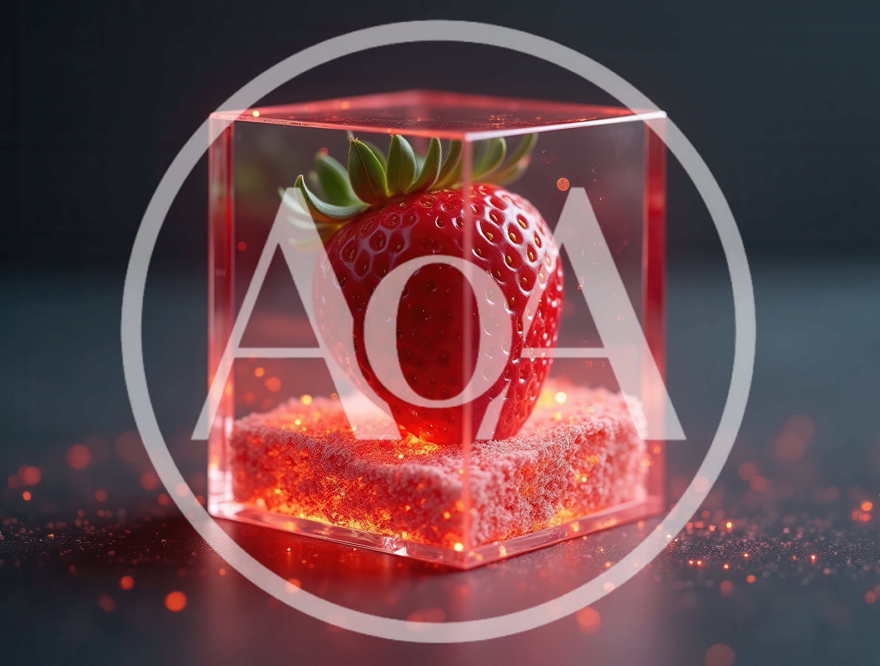 Fresh Strawberry Encased Inside A Glowing Glass Cube